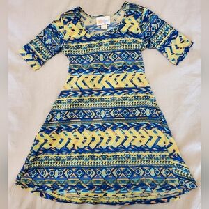 LuLaRoe Geometric Blue and Yellow Dress